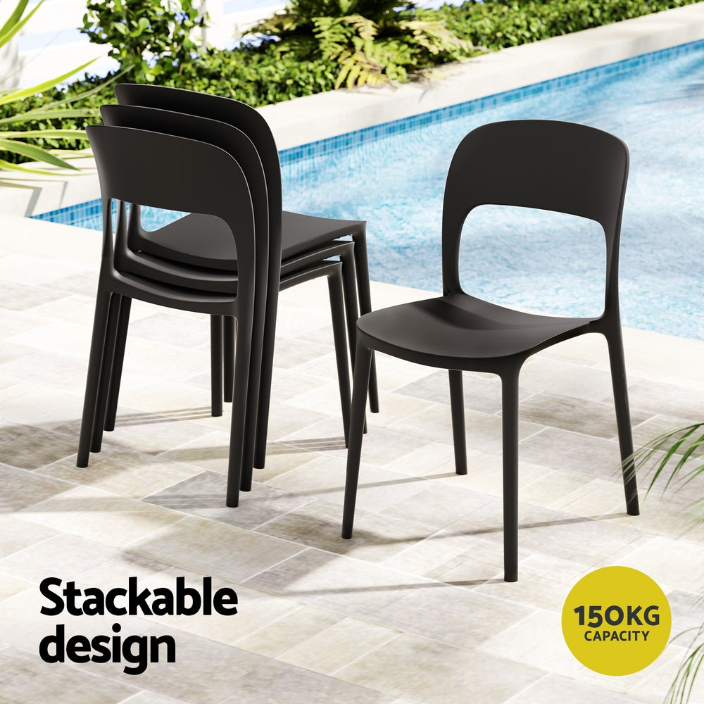 Gardeon 4PC Outdoor Dining Chairs Stackable PP Patio Chair Garden Furniture Black-Furniture &gt; Outdoor &gt; Outdoor Chairs-PEROZ Accessories