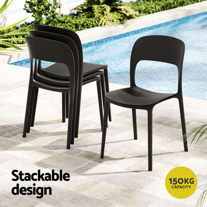 Gardeon 4PC Outdoor Dining Chairs Stackable PP Patio Chair Garden Furniture Black-Furniture &gt; Outdoor &gt; Outdoor Chairs-PEROZ Accessories
