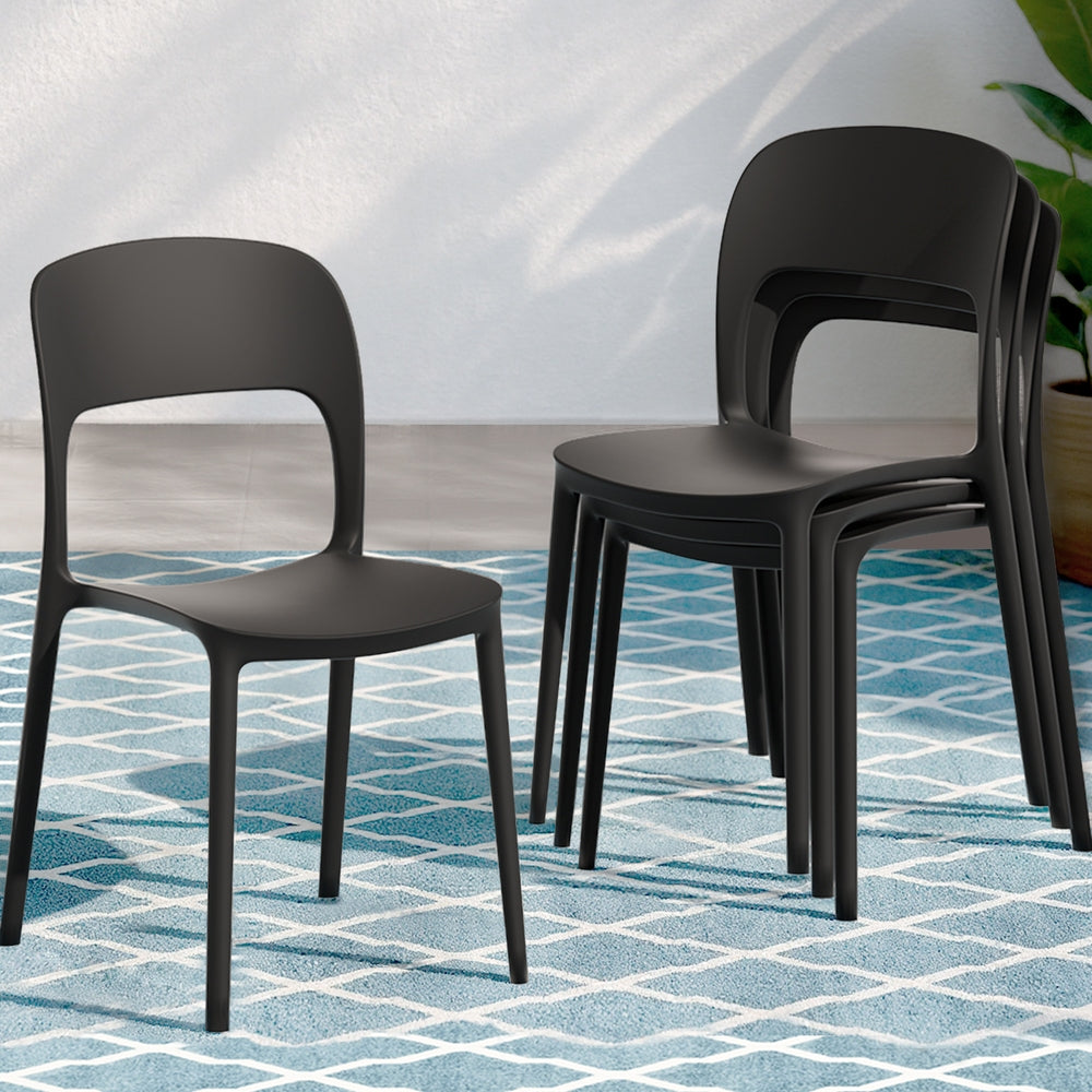 Gardeon 4PC Outdoor Dining Chairs Stackable PP Patio Chair Garden Furniture Black-Furniture &gt; Outdoor &gt; Outdoor Chairs-PEROZ Accessories