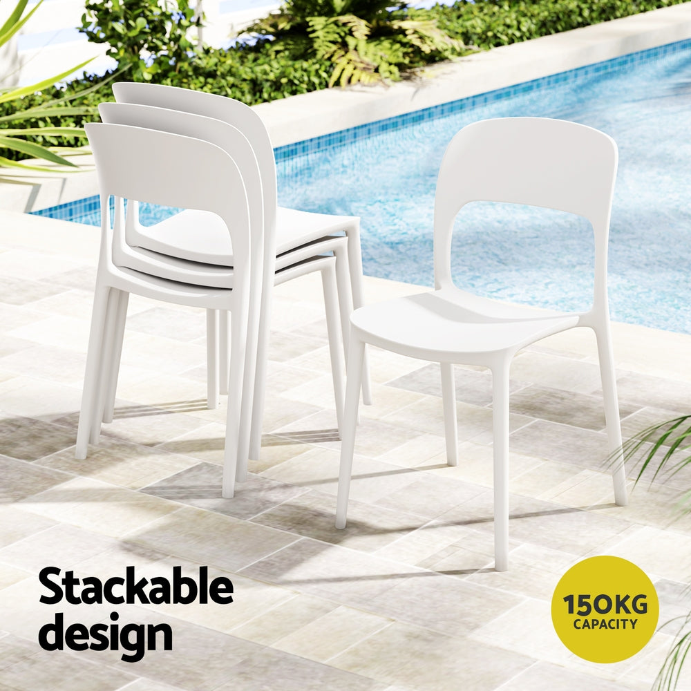 Gardeon 4PC Outdoor Dining Chairs Stackable PP Patio Chair Garden Furniture White-Furniture &gt; Outdoor &gt; Outdoor Chairs-PEROZ Accessories