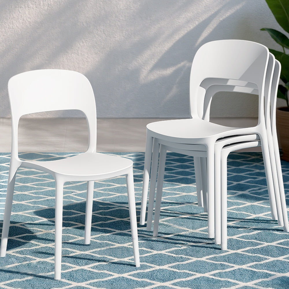 Gardeon 4PC Outdoor Dining Chairs Stackable PP Patio Chair Garden Furniture White-Furniture &gt; Outdoor &gt; Outdoor Chairs-PEROZ Accessories