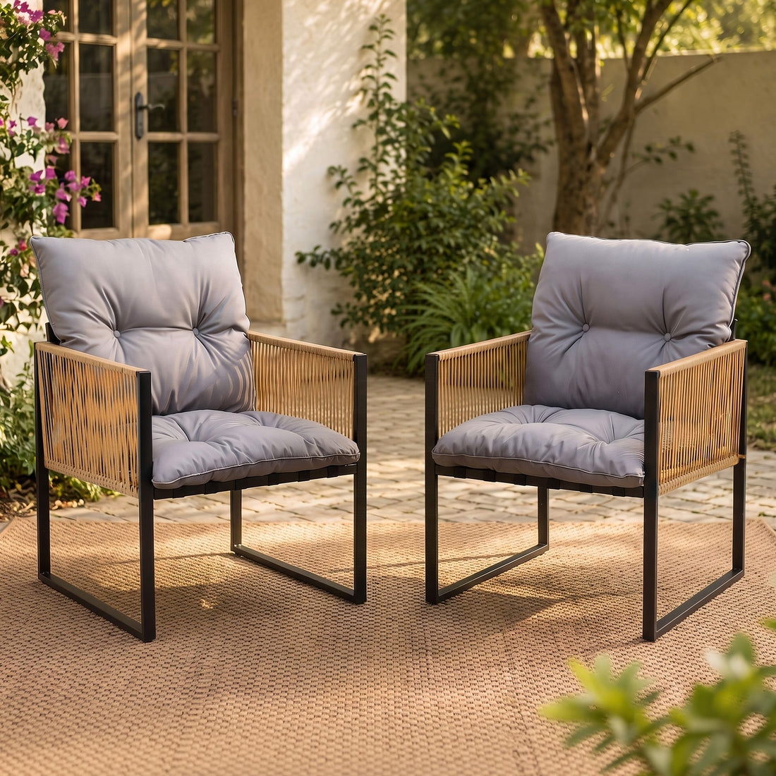 Gardeon 2PC Outdoor Dining Chair Wicker Patio Armchair Cushion Garden Furniture-Furniture > Dining > Kitchen &amp; Dining Chairs-PEROZ Accessories