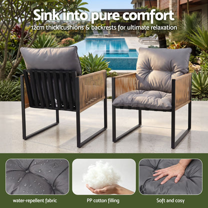 Gardeon 2PC Outdoor Dining Chair Wicker Patio Armchair Cushion Garden Furniture