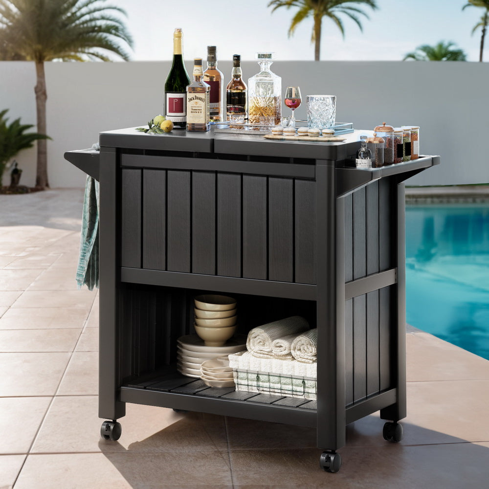 Gardeon Outdoor Storage Cabinet Box 80L Ice Bucket Cooler Rolling Serving Cart Kitchen Trolley-Furniture &gt; Outdoor &gt; Outdoor Storage Boxes-PEROZ Accessories