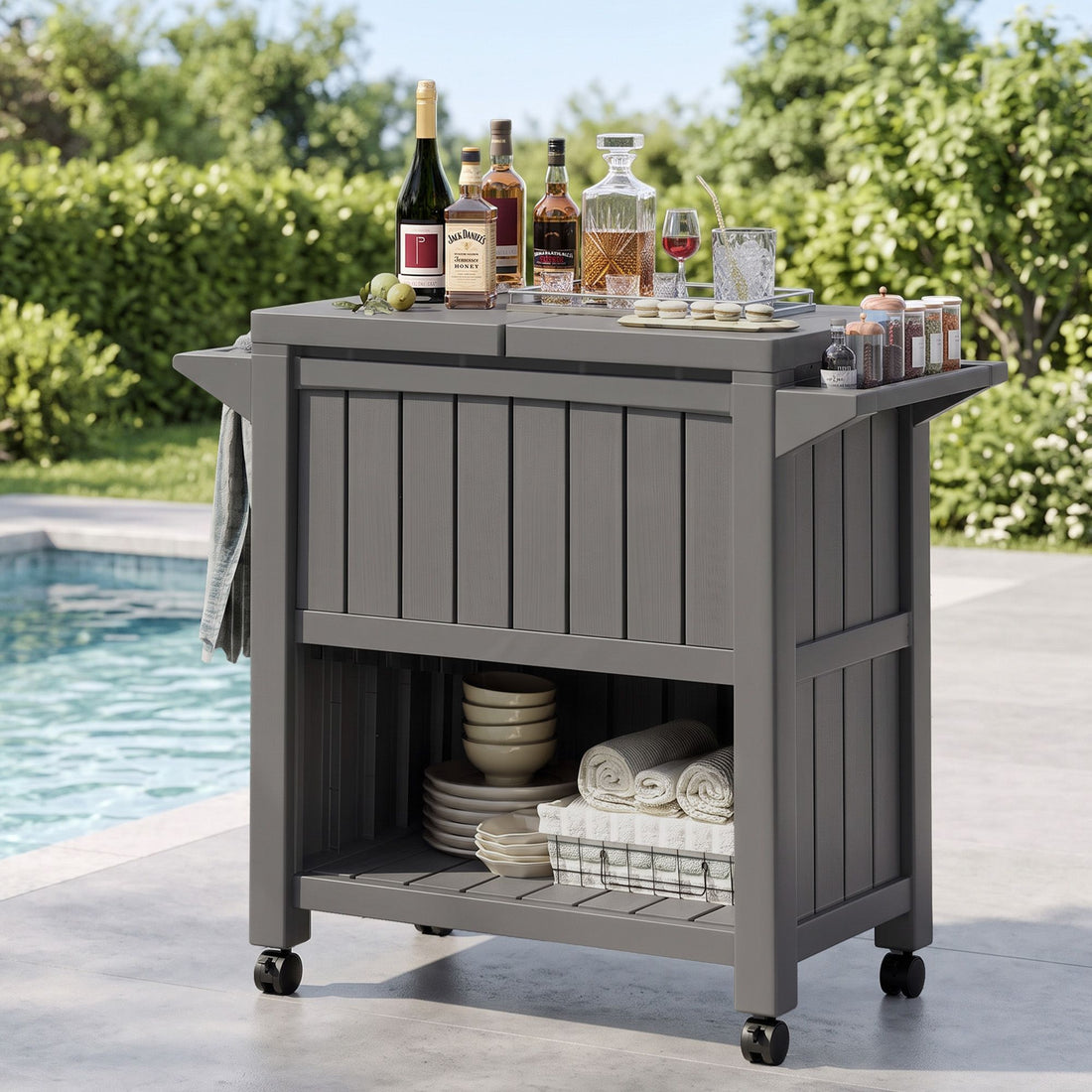 Gardeon Outdoor Storage Cabinet Box 80L Ice Bucket Cooler Rolling Serving Cart Kitchen Trolley Brown-Furniture > Outdoor > Outdoor Storage Boxes-PEROZ Accessories