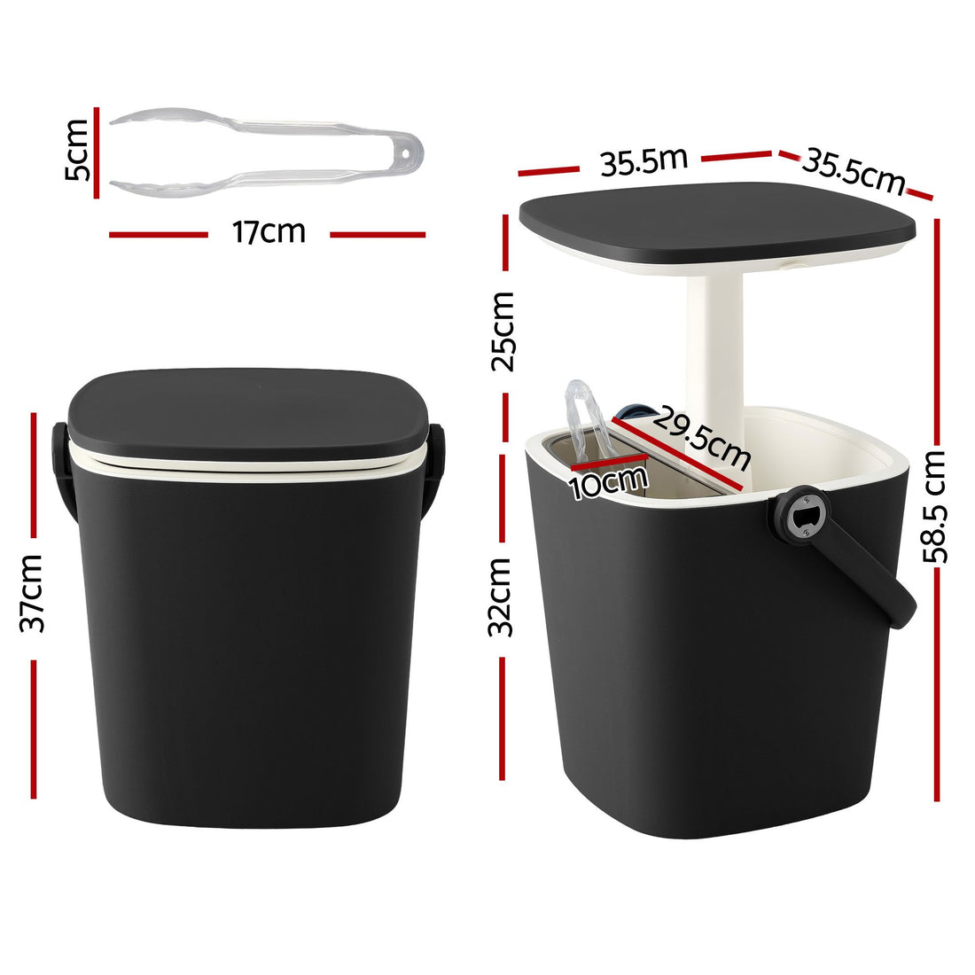 Gardeon 2-in-1 Outdoor Bar Table Portable Wine Cooler 15L Ice Bucket Tong Black-Furniture > Outdoor > Outdoor Tables-PEROZ Accessories
