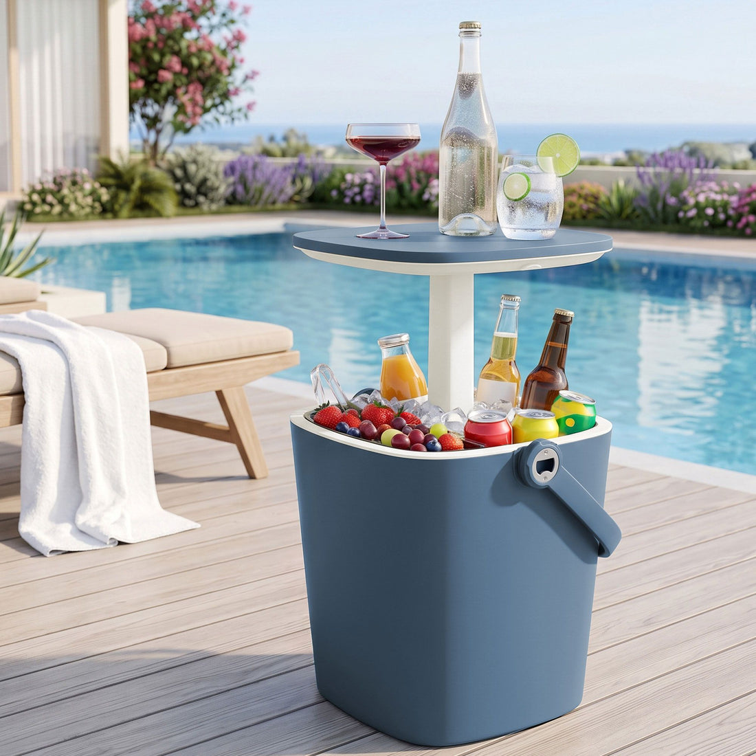 Gardeon 2-in-1 Outdoor Bar Table Portable Ice Bucket Cooler 15L Tong Blue-Furniture > Outdoor > Outdoor Tables-PEROZ Accessories