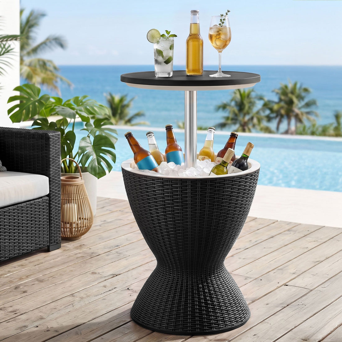 Gardeon Outdoor Bar Table Portable Ice Bucket Cooler 30L Adjustable Top Black-Furniture > Outdoor > Outdoor Tables-PEROZ Accessories