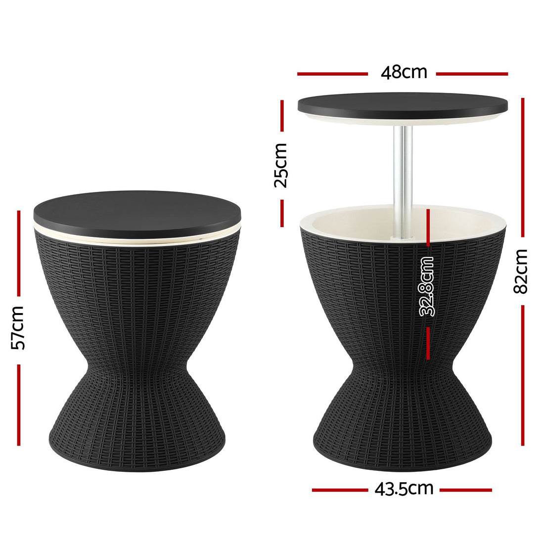 Gardeon Outdoor Bar Table Portable Ice Bucket Cooler 30L Adjustable Top Black-Furniture > Outdoor > Outdoor Tables-PEROZ Accessories