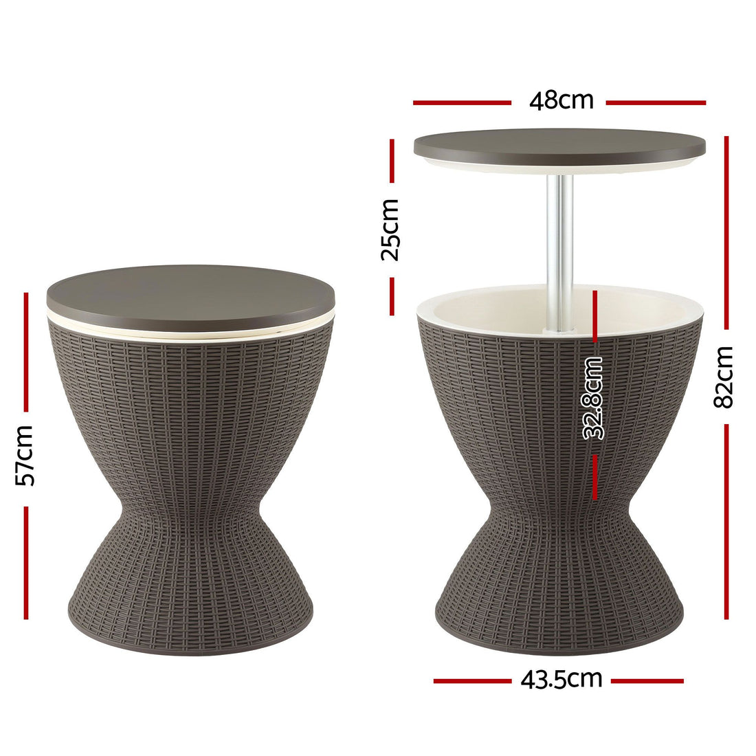Gardeon Outdoor Bar Table Portable Ice Bucket Cooler 30L Adjustable Top Brown-Furniture > Outdoor > Outdoor Tables-PEROZ Accessories