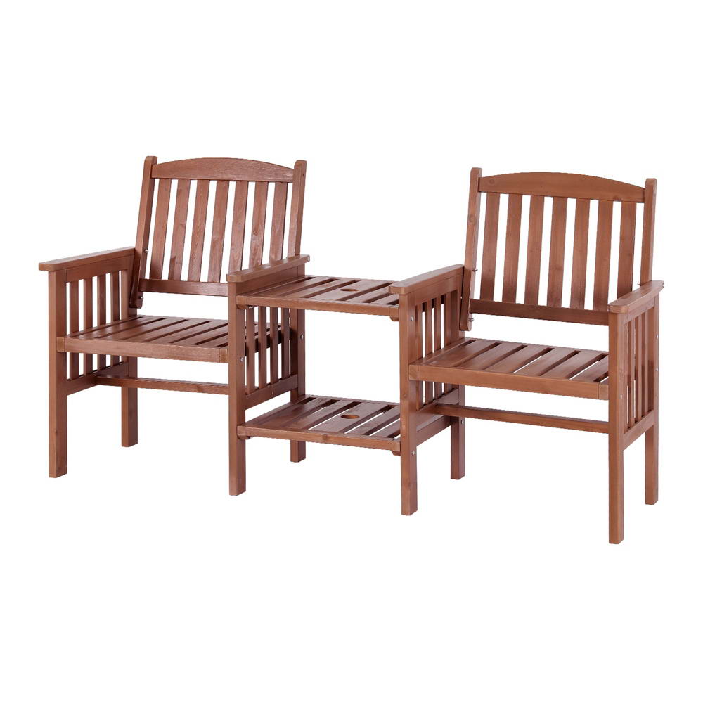 Gardeon Outdoor Garden Bench Loveseat Wooden Table Chairs Patio Furniture Brown-Furniture &gt; Outdoor &gt; Outdoor Benches-PEROZ Accessories