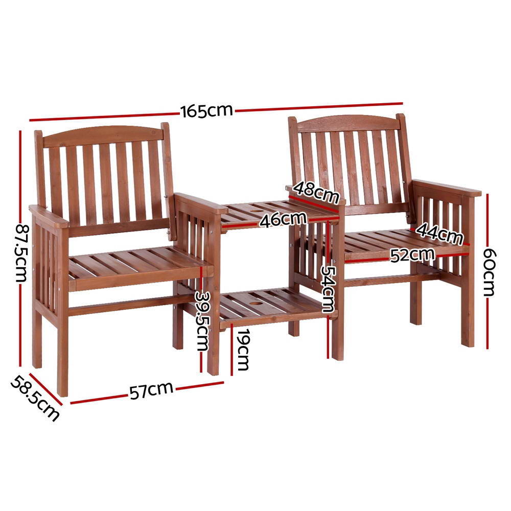 Gardeon Outdoor Garden Bench Loveseat Wooden Table Chairs Patio Furniture Brown-Furniture &gt; Outdoor &gt; Outdoor Benches-PEROZ Accessories