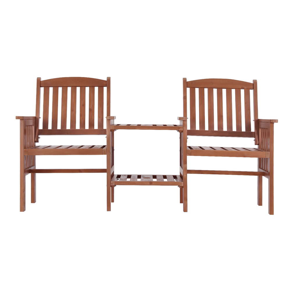 Gardeon Outdoor Garden Bench Loveseat Wooden Table Chairs Patio Furniture Brown-Furniture &gt; Outdoor &gt; Outdoor Benches-PEROZ Accessories