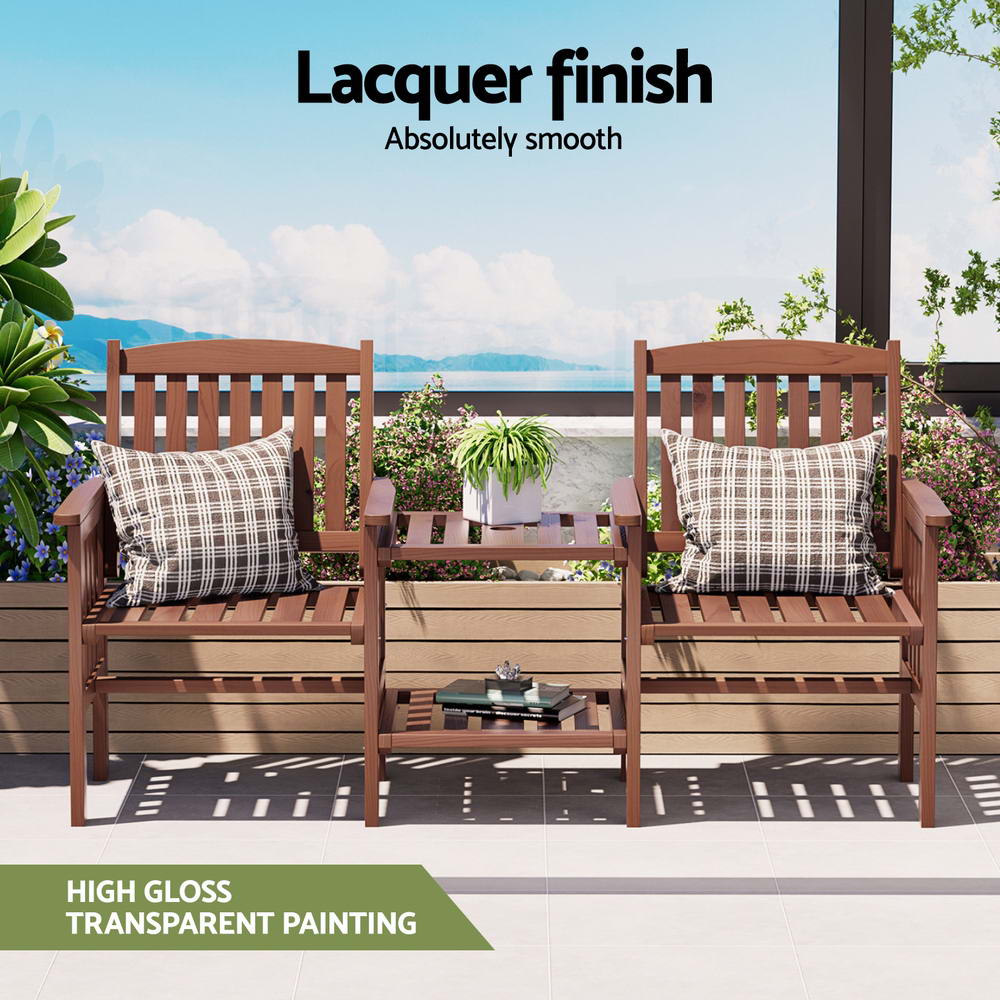 Gardeon Outdoor Garden Bench Loveseat Wooden Table Chairs Patio Furniture Brown-Furniture &gt; Outdoor &gt; Outdoor Benches-PEROZ Accessories