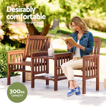Gardeon Outdoor Garden Bench Loveseat Wooden Table Chairs Patio Furniture Brown-Furniture &gt; Outdoor &gt; Outdoor Benches-PEROZ Accessories