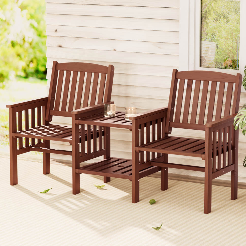 Gardeon Outdoor Garden Bench Loveseat Wooden Table Chairs Patio Furniture Brown-Furniture &gt; Outdoor &gt; Outdoor Benches-PEROZ Accessories