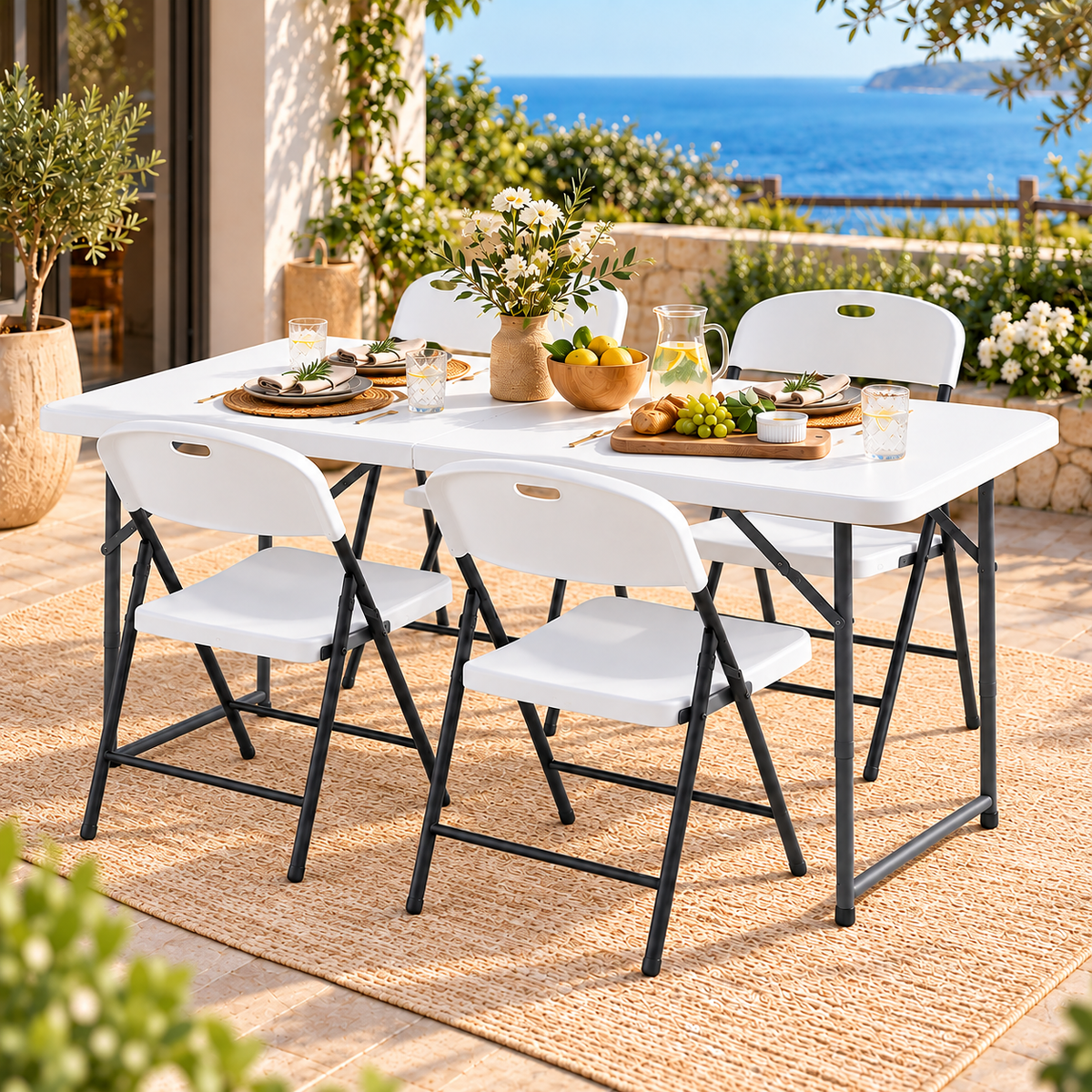 Gardeon 5PCS Outdoor Dining Set 120CM Folding Table and Chairs Patio Furniture White-Furniture > Outdoor > Outdoor Dining Sets-PEROZ Accessories