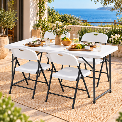 Gardeon 5PCS Outdoor Dining Set 120CM Folding Table and Chairs Patio Furniture White-Furniture > Outdoor > Outdoor Dining Sets-PEROZ Accessories
