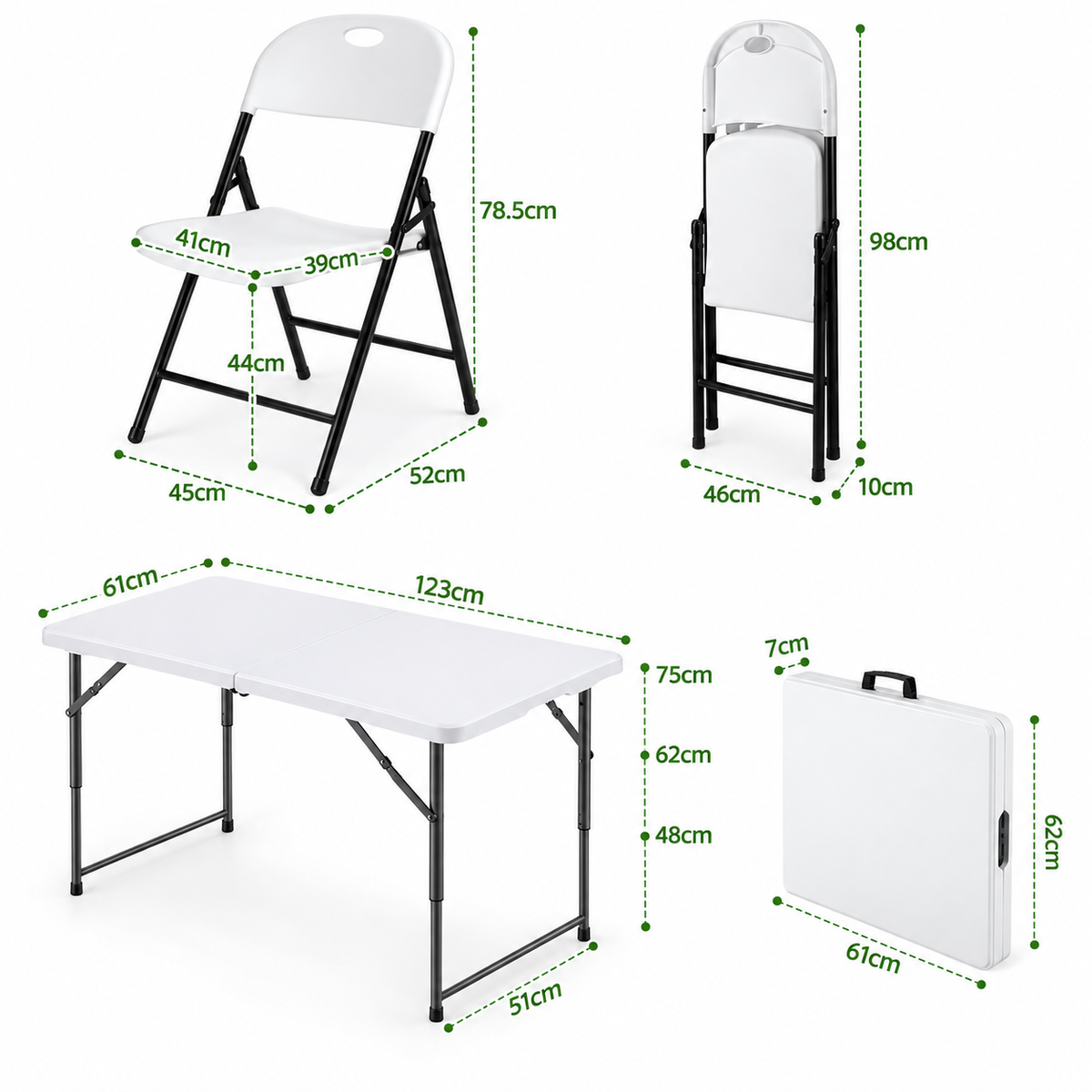 Gardeon 5PCS Outdoor Dining Set 120CM Folding Table and Chairs Patio Furniture White-Furniture > Outdoor > Outdoor Dining Sets-PEROZ Accessories