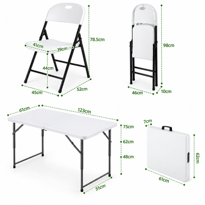 Gardeon 5PCS Outdoor Dining Set 120CM Folding Table and Chairs Patio Furniture White-Furniture > Outdoor > Outdoor Dining Sets-PEROZ Accessories