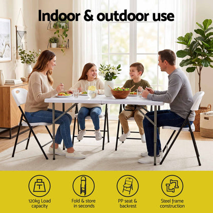 Gardeon 5PCS Outdoor Dining Set 120CM Folding Table and Chairs Patio Furniture White-Furniture > Outdoor > Outdoor Dining Sets-PEROZ Accessories