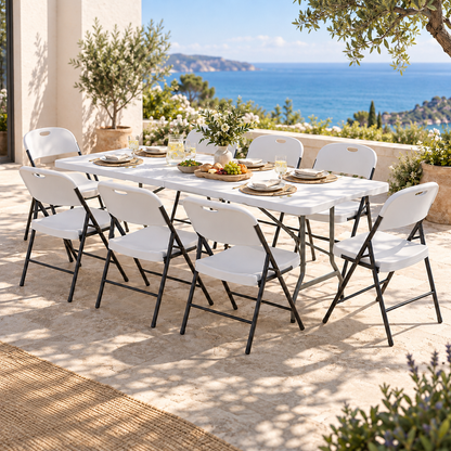 Gardeon 9PCS Outdoor Dining Set 180CM Folding Table and Chairs Patio Furniture White-Furniture > Outdoor > Outdoor Dining Sets-PEROZ Accessories