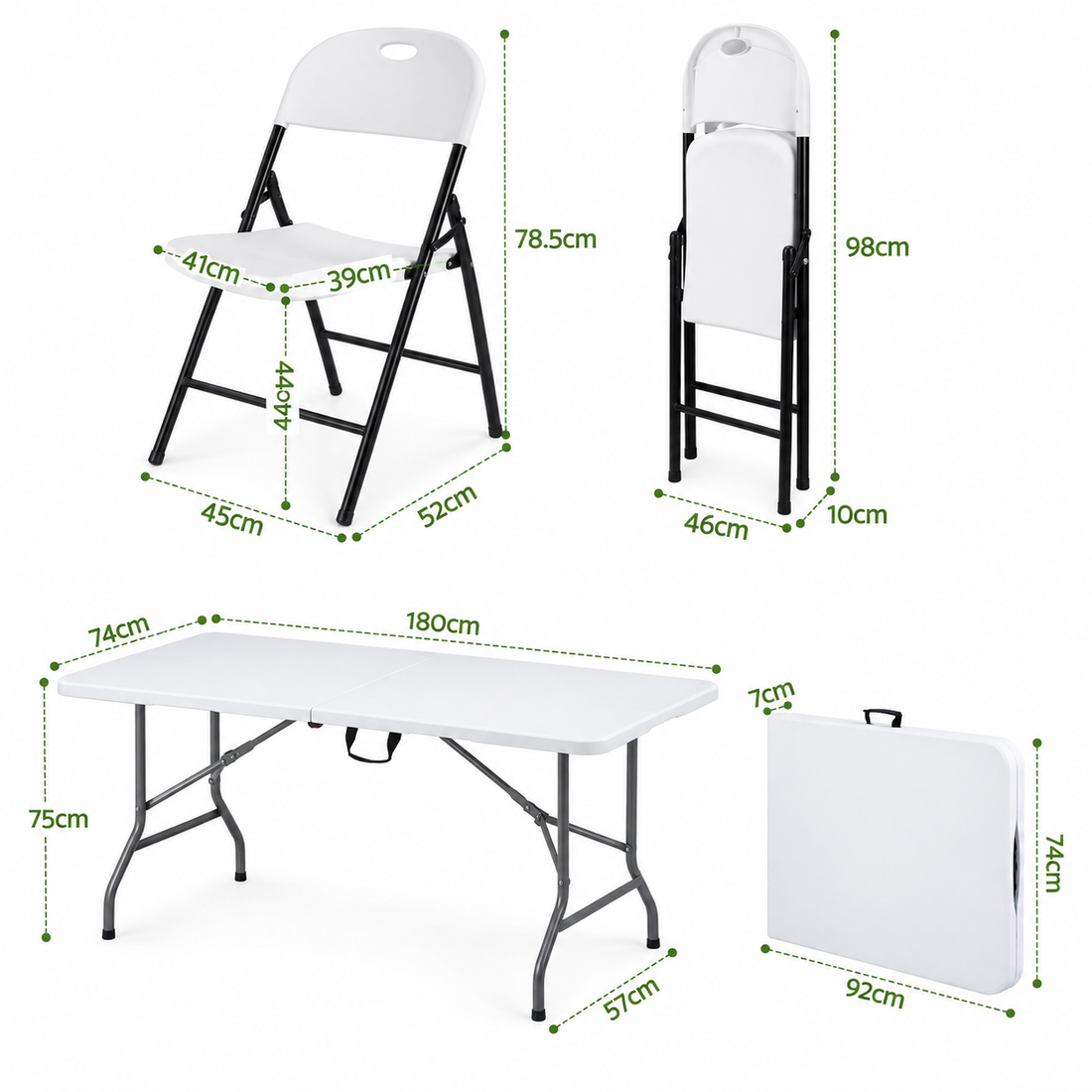 Gardeon 9PCS Outdoor Dining Set 180CM Folding Table and Chairs Patio Furniture White-Furniture > Outdoor > Outdoor Dining Sets-PEROZ Accessories
