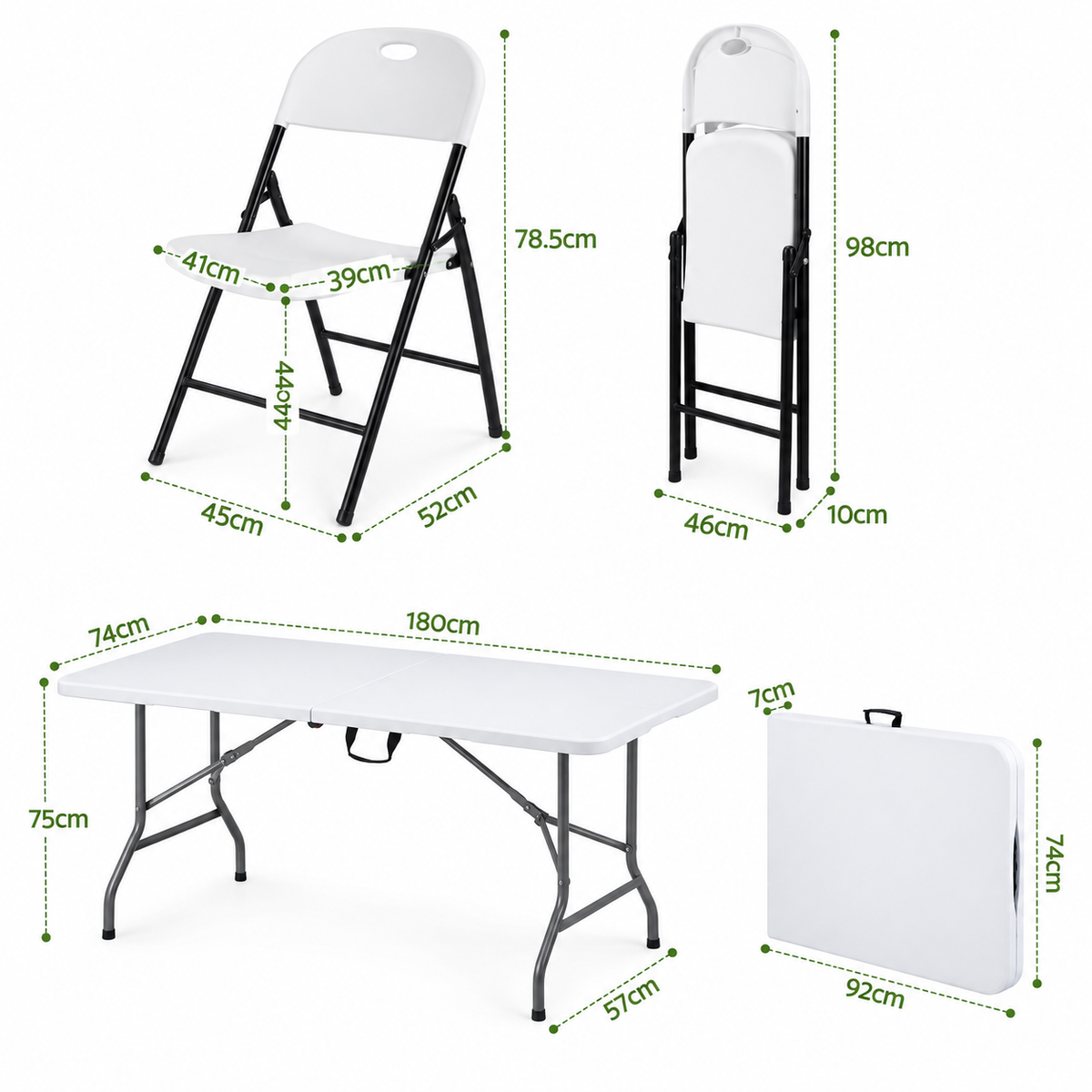 Gardeon 9PCS Outdoor Dining Set 180CM Folding Table and Chairs Patio Furniture White-Furniture > Outdoor > Outdoor Dining Sets-PEROZ Accessories