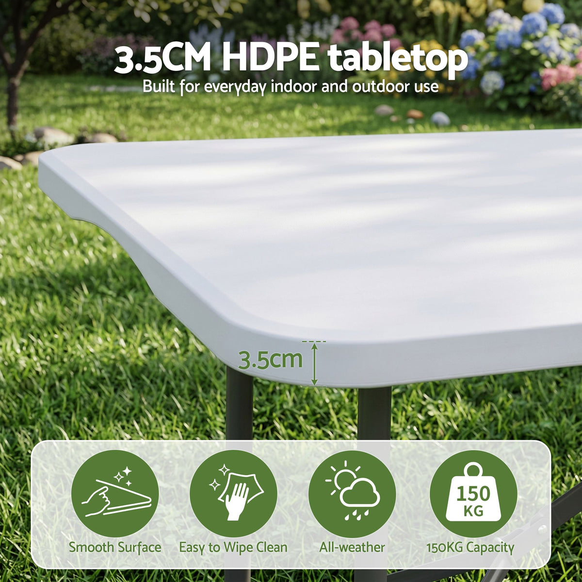 Gardeon 9PCS Outdoor Dining Set 180CM Folding Table and Chairs Patio Furniture White-Furniture > Outdoor > Outdoor Dining Sets-PEROZ Accessories