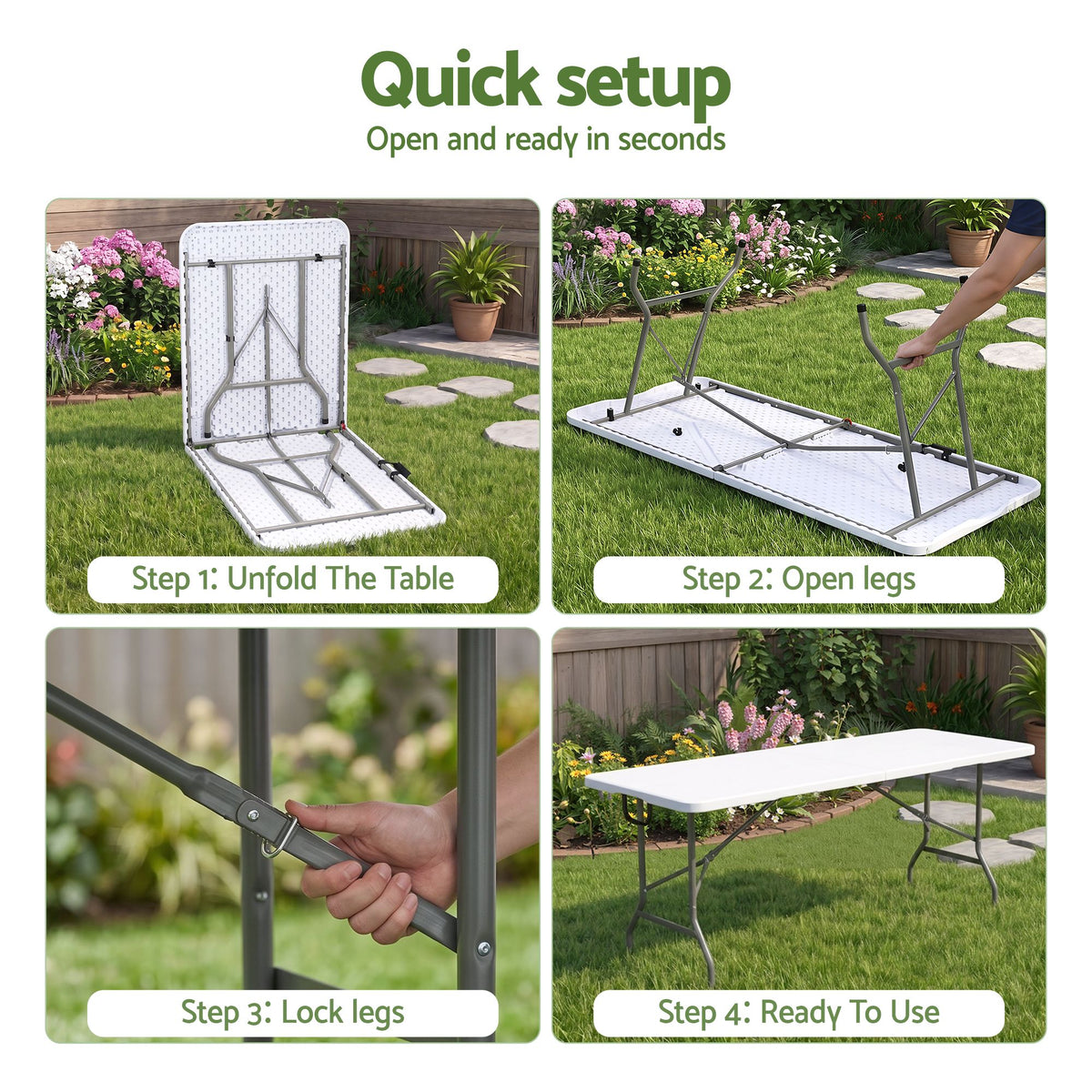 Gardeon 9PCS Outdoor Dining Set 180CM Folding Table and Chairs Patio Furniture White-Furniture > Outdoor > Outdoor Dining Sets-PEROZ Accessories