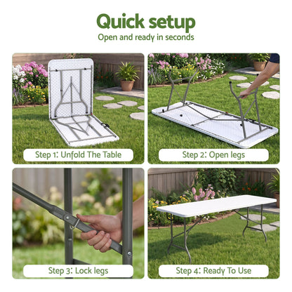Gardeon 9PCS Outdoor Dining Set 180CM Folding Table and Chairs Patio Furniture White-Furniture > Outdoor > Outdoor Dining Sets-PEROZ Accessories