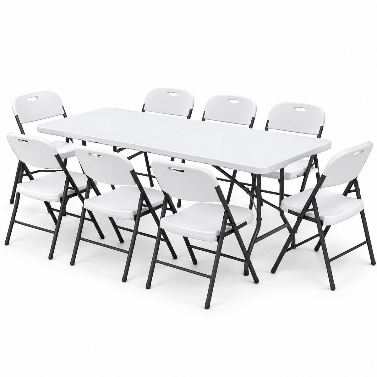 Gardeon 9PCS Outdoor Dining Set 180CM Folding Table and Chairs Patio Furniture White-Furniture > Outdoor > Outdoor Dining Sets-PEROZ Accessories