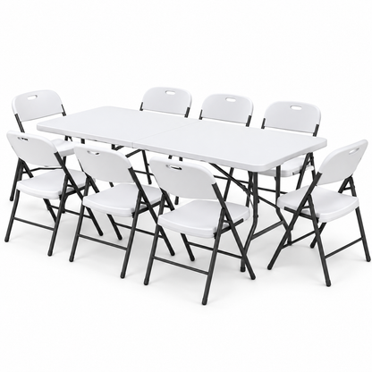 Gardeon 9PCS Outdoor Dining Set 180CM Folding Table and Chairs Patio Furniture White-Furniture > Outdoor > Outdoor Dining Sets-PEROZ Accessories