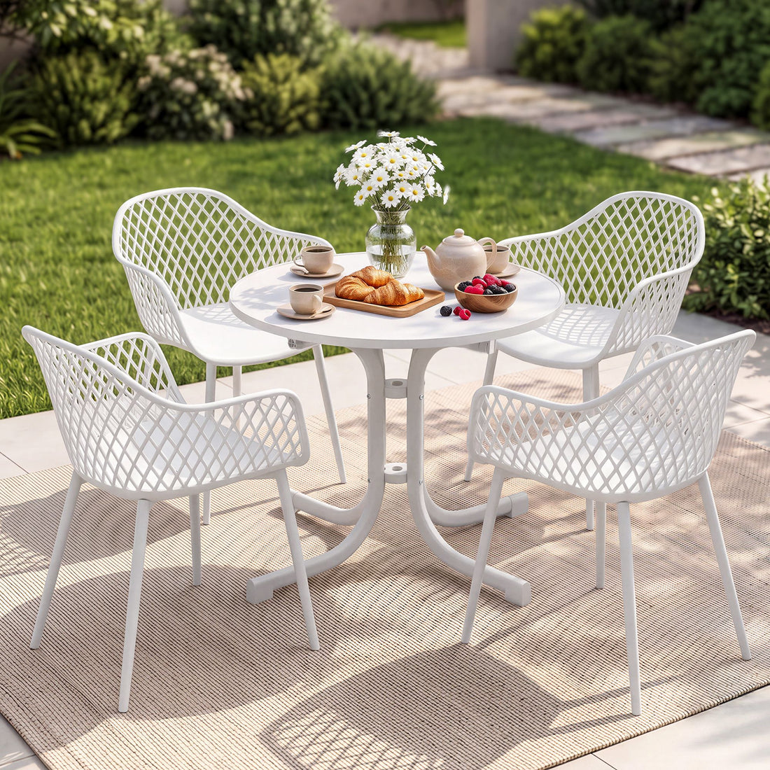 Gardeon 5PCS Outdoor Dining Set Table and Chairs Patio Furniture Garden Diamond White-Furniture > Outdoor > Outdoor Dining Sets-PEROZ Accessories