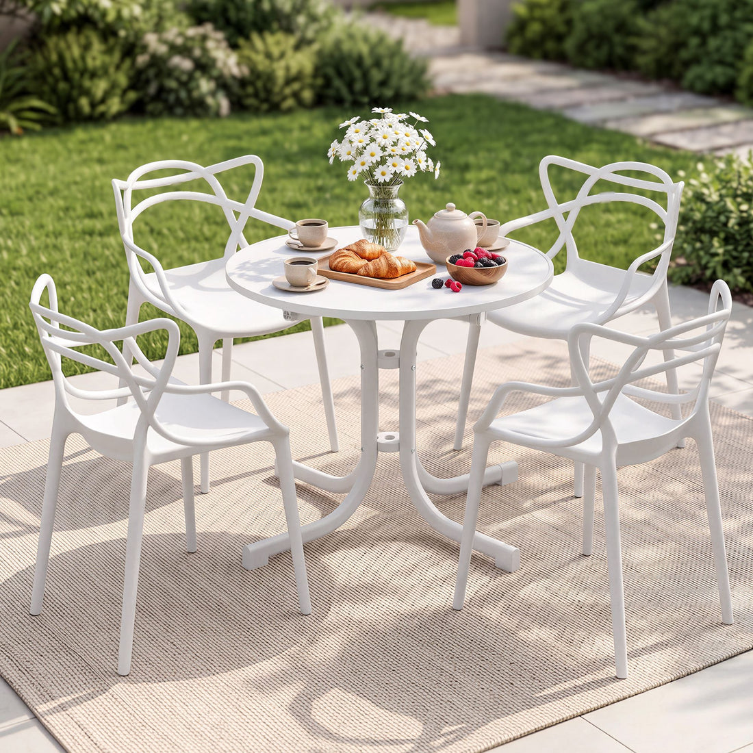 Gardeon 5PCS Outdoor Dining Set Table and Chairs Garden Patio Furniture Entwine White-Furniture > Outdoor > Outdoor Dining Sets-PEROZ Accessories