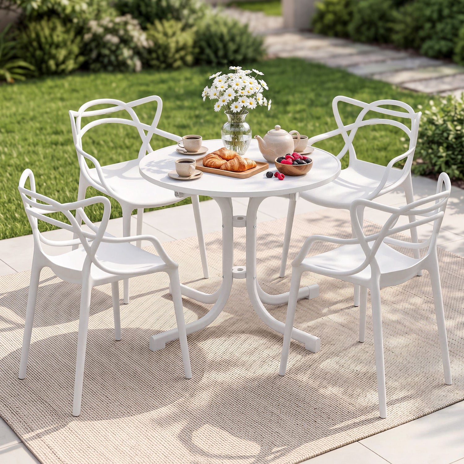Gardeon 5PCS Outdoor Dining Set Table and Chairs Garden Patio Furniture Entwine White