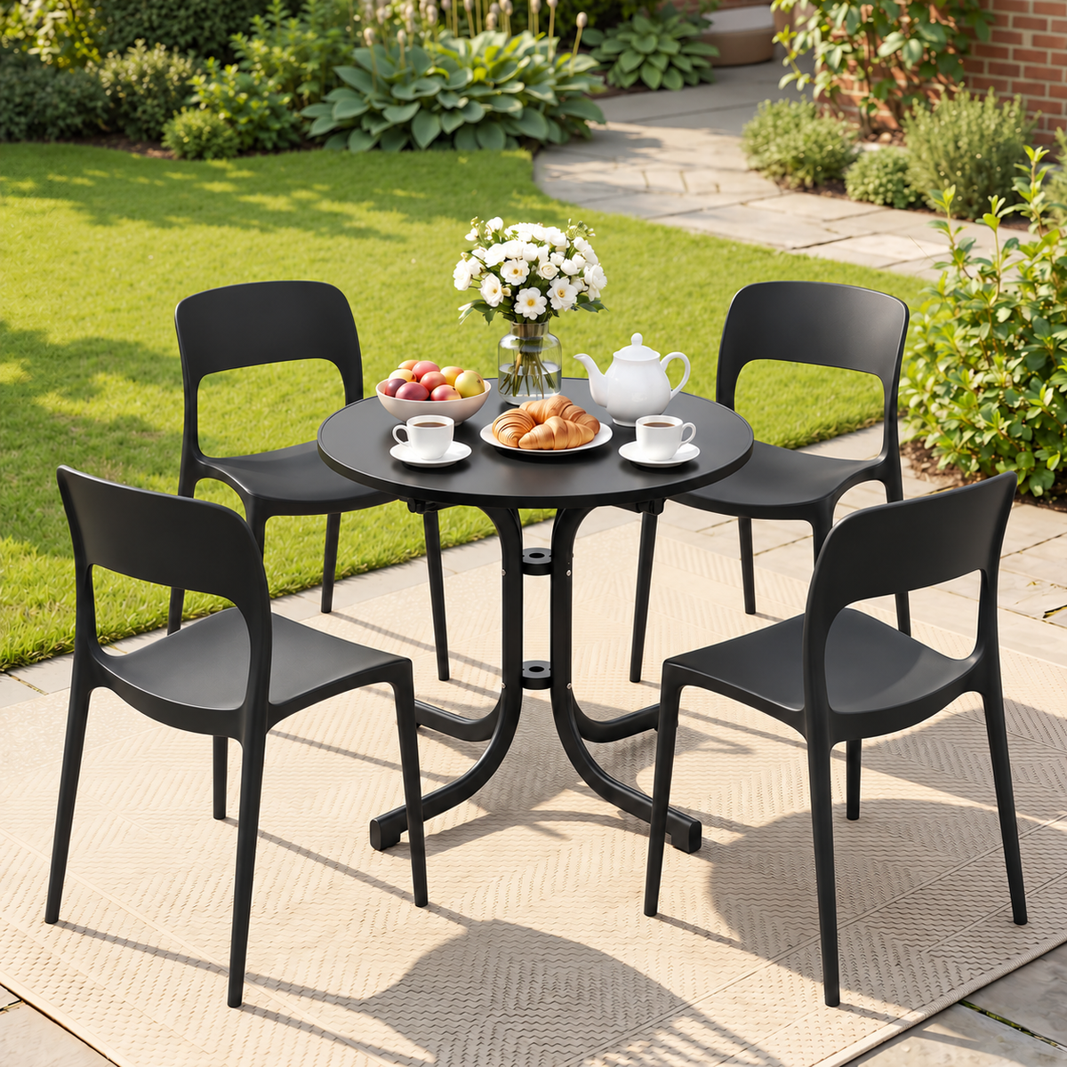 Gardeon 5PCS Outdoor Dining Set Table and Chairs Patio Furniture Garden Black-Furniture > Outdoor > Outdoor Dining Sets-PEROZ Accessories