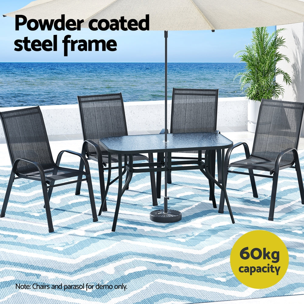 Gardeon 120CM Outdoor Dining Table Steel Parasol Hole Desk Patio Furniture Black-Furniture &gt; Outdoor &gt; Outdoor Tables-PEROZ Accessories