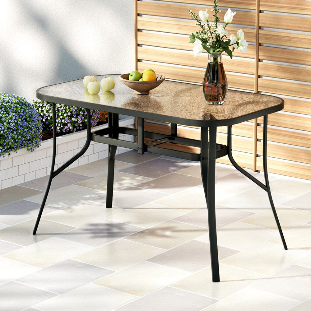 Gardeon 120CM Outdoor Dining Table Steel Parasol Hole Desk Patio Furniture Black-Furniture &gt; Outdoor &gt; Outdoor Tables-PEROZ Accessories