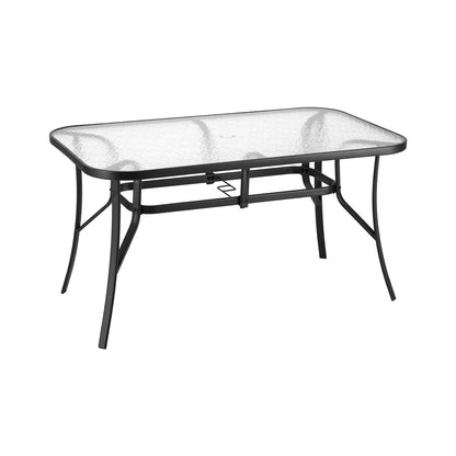 Gardeon 140CM Outdoor Dining Table Steel Frame Tempered Glass Parasol Hole Black-Furniture &gt; Outdoor &gt; Outdoor Tables-PEROZ Accessories