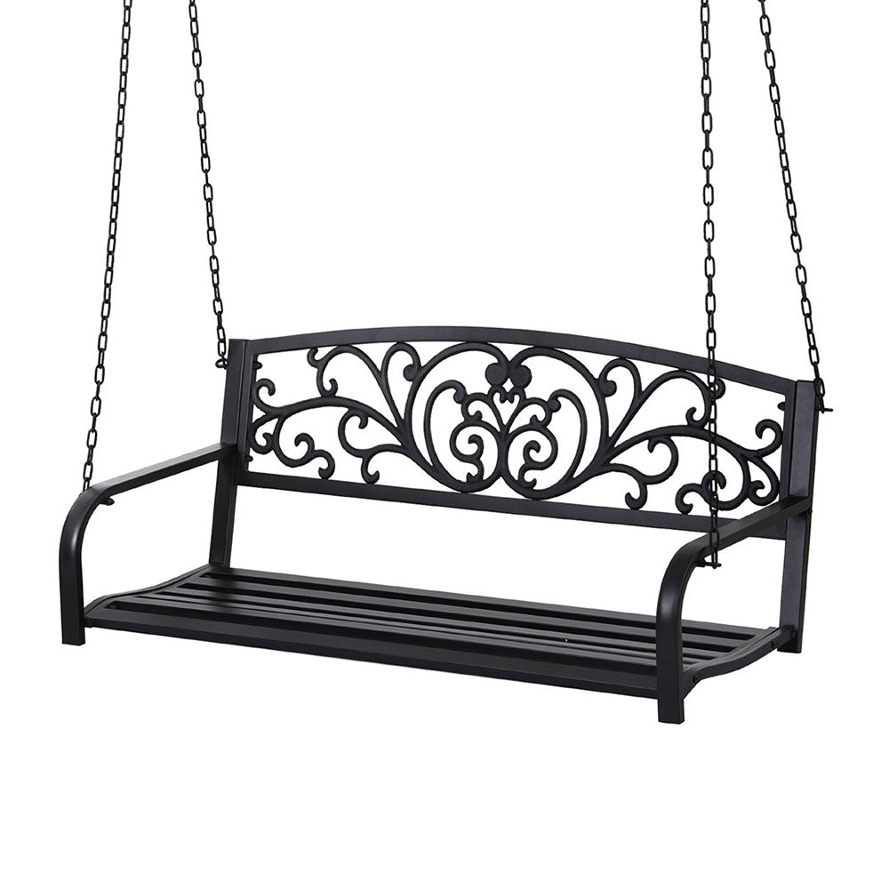 Gardeon Outdoor Porch Swing Chair Patio Furniture Floral Backrest 2 Seater Black-Furniture &gt; Outdoor &gt; Outdoor Benches-PEROZ Accessories