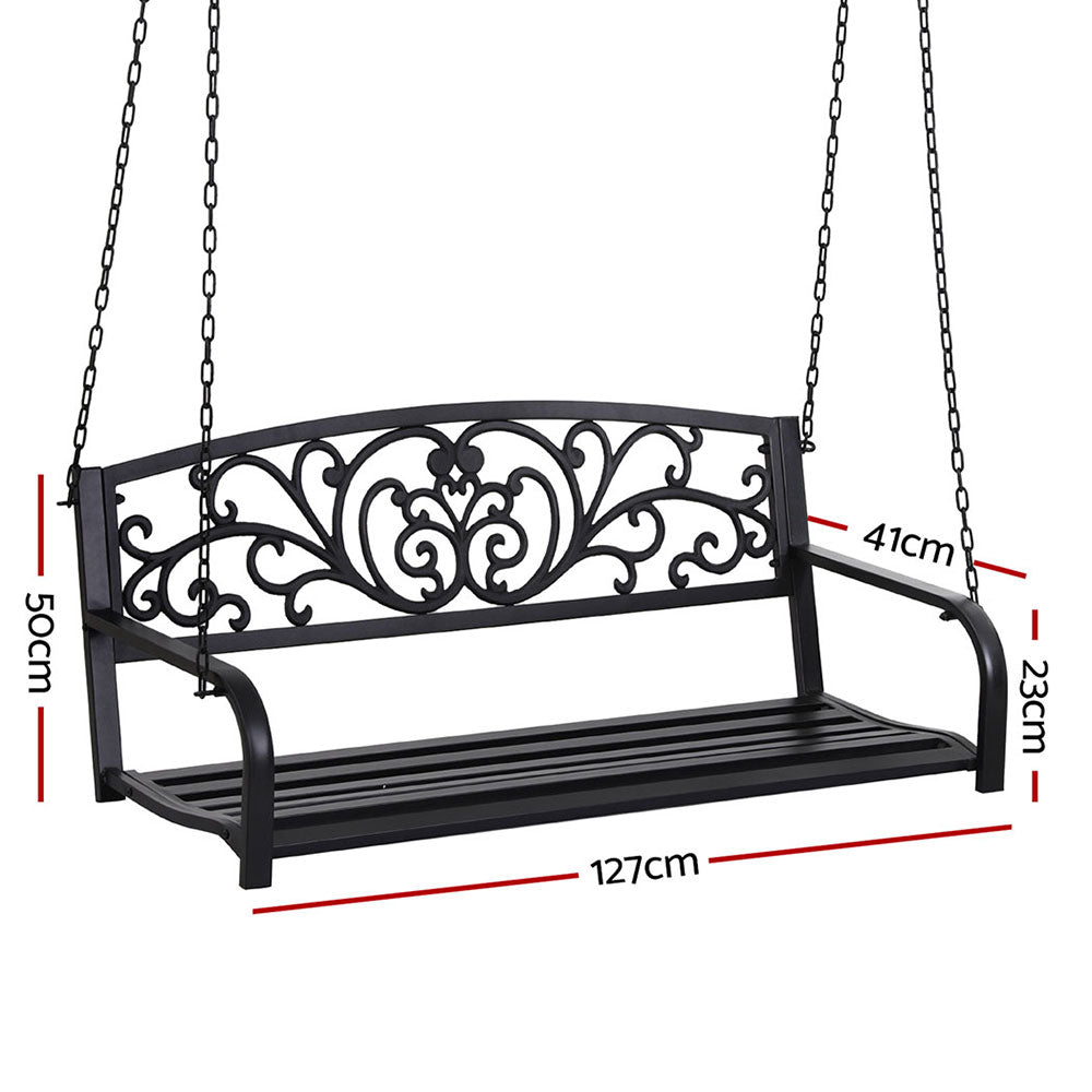 Gardeon Outdoor Porch Swing Chair Patio Furniture Floral Backrest 2 Seater Black-Furniture &gt; Outdoor &gt; Outdoor Benches-PEROZ Accessories