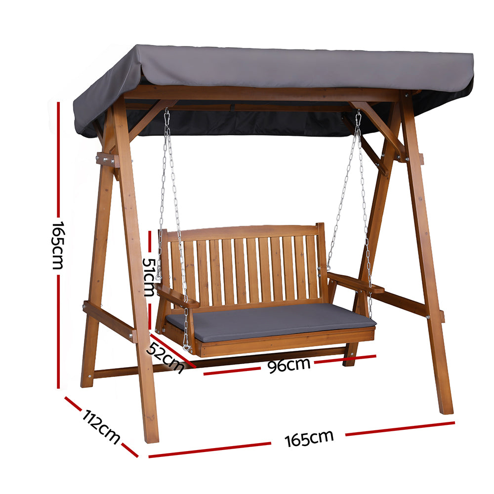 Gardeon Swing Chair Wooden Garden Bench Canopy 2 Seater Outdoor Furniture-Swing Chairs-PEROZ Accessories