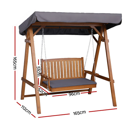 Gardeon Swing Chair Wooden Garden Bench Canopy 2 Seater Outdoor Furniture-Swing Chairs-PEROZ Accessories