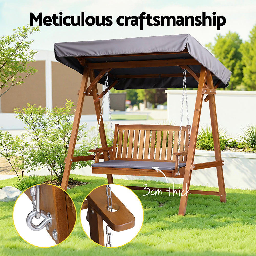 Gardeon Swing Chair Wooden Garden Bench Canopy 2 Seater Outdoor Furniture-Swing Chairs-PEROZ Accessories