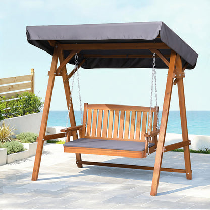 Gardeon Swing Chair Wooden Garden Bench Canopy 2 Seater Outdoor Furniture-Swing Chairs-PEROZ Accessories