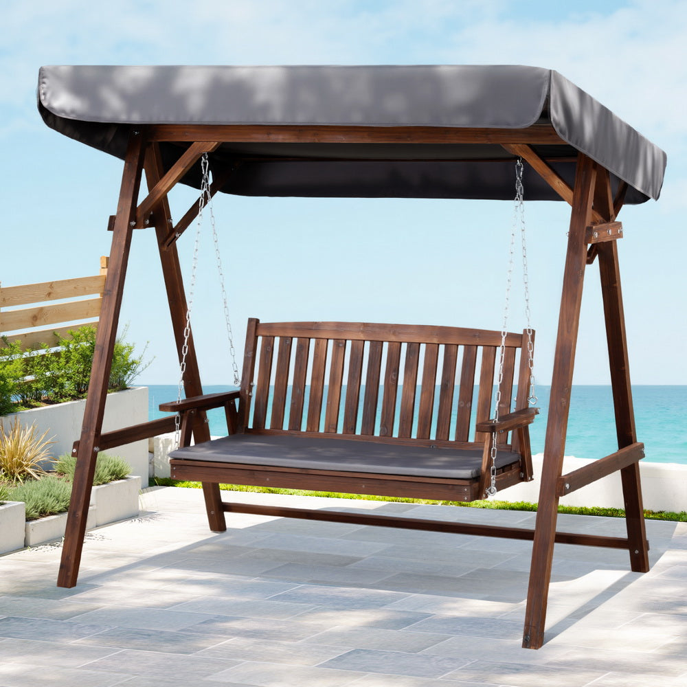 Gardeon Wooden Swing Chair Garden Bench Canopy 3 Seater Outdoor Furniture-Swing Chairs-PEROZ Accessories