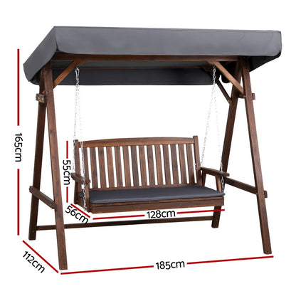Gardeon Wooden Swing Chair Garden Bench Canopy 3 Seater Outdoor Furniture-Swing Chairs-PEROZ Accessories