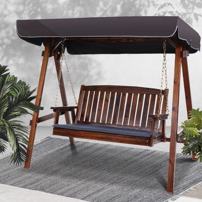 Gardeon Wooden Swing Chair Garden Bench Canopy 3 Seater Outdoor Furniture-Swing Chairs-PEROZ Accessories