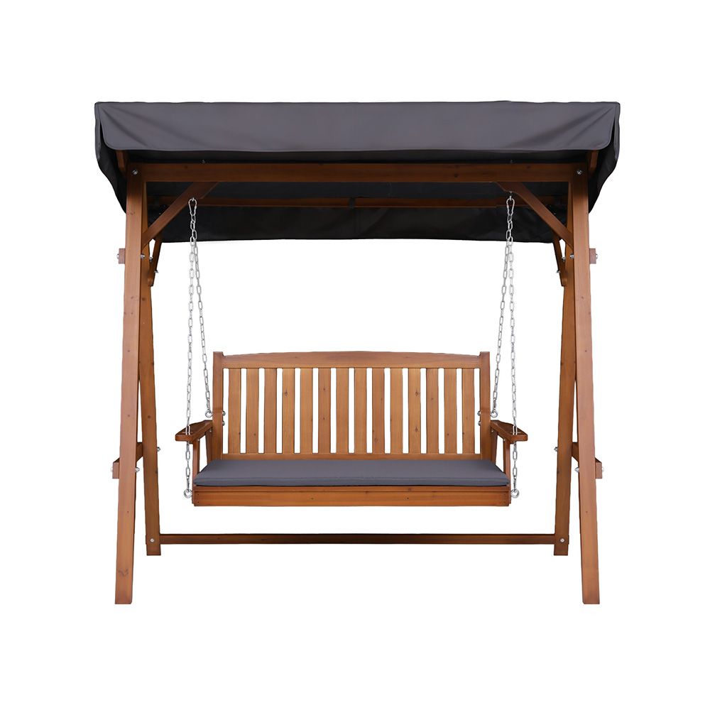 Gardeon Outdoor Wooden Swing Chair Garden Bench Canopy Cushion 3 Seater Teak-Swing Chairs-PEROZ Accessories